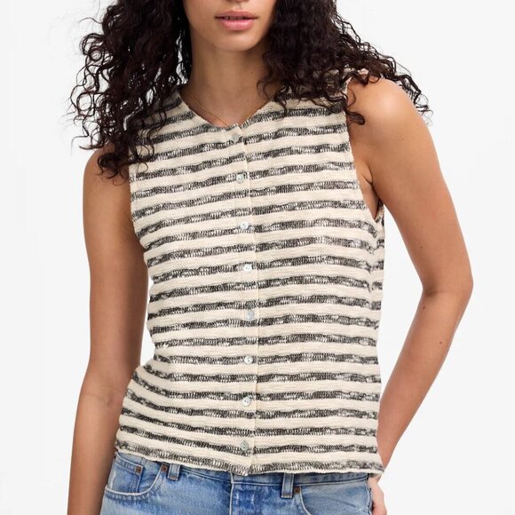 Madewell Crewneck Button Front Sweater Vest Stripe Size XS NWT - Picture 1 of 9